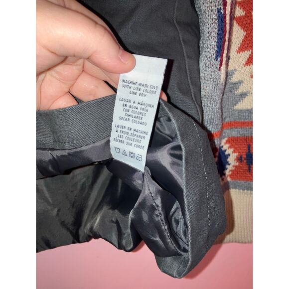 Thread & Supply Western Aztec Zip Up Hooded Jacket Small Grey Cream Knit Sleeves - Picture 5 of 7